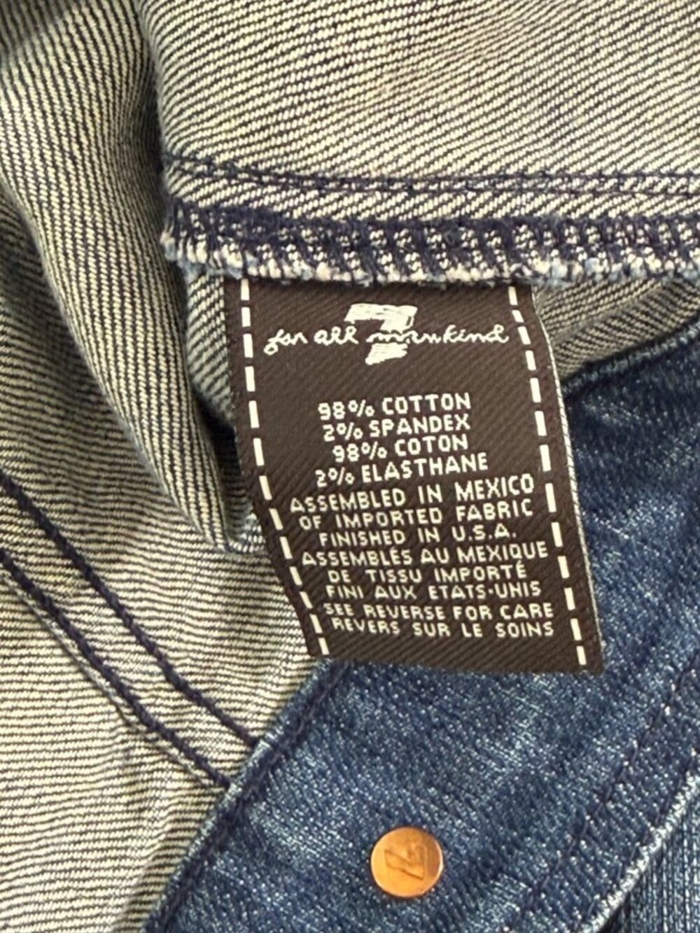 7 for All Mankind Cropped Jean Jacket Trucker Classic Retro Blue Denim Size S - Picture 8 of 11